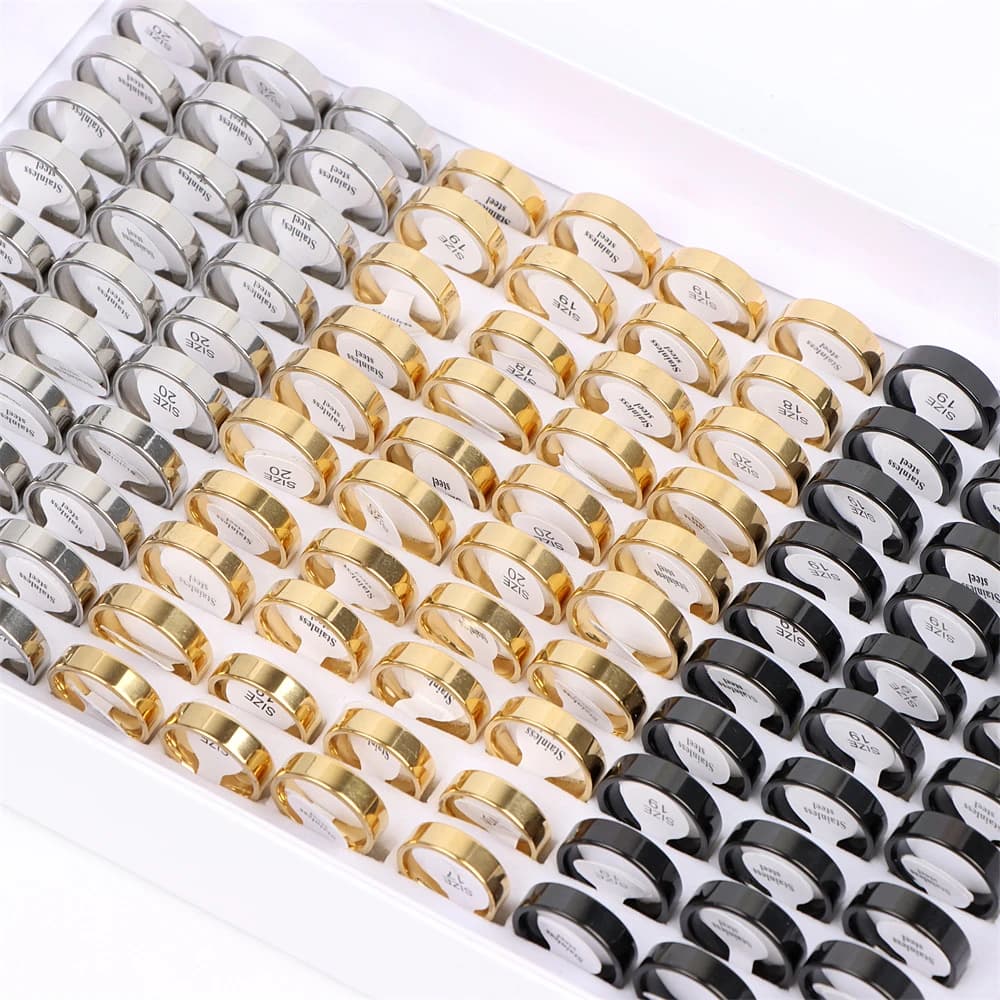 20 pz/lotto moda classica liscia sferica anello in acciaio inossidabile coppia nero oro argento colore gioielli da sposa regali all'ingrosso