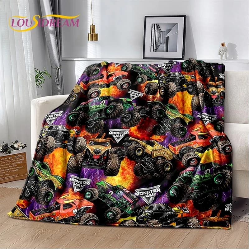Monster Truck 3D Monster Jam Cartoon Soft Blankets,Keep Warm Throw Blanket Comfortable Blanket for Picnic Beds Sofa Home Bedroom