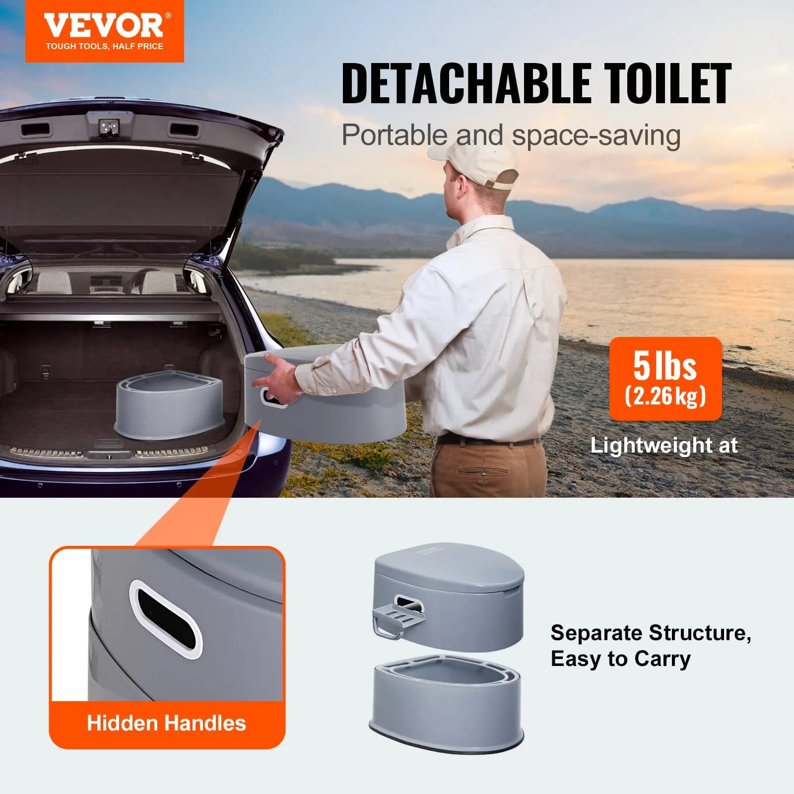 WC portatile per campeggio, toilette portatile con secchio interno rimovibile da 1,3 galloni e porta carta igienica rimovibile, comoda con doppio coperchio.