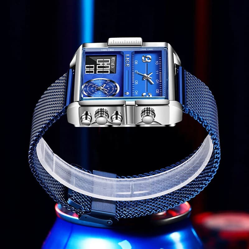 LIGE Orologio da uomo elettronico casual alla moda con doppio display digitale Orologi da uomo Sport Cronografo militare impermeabile con data luminosa