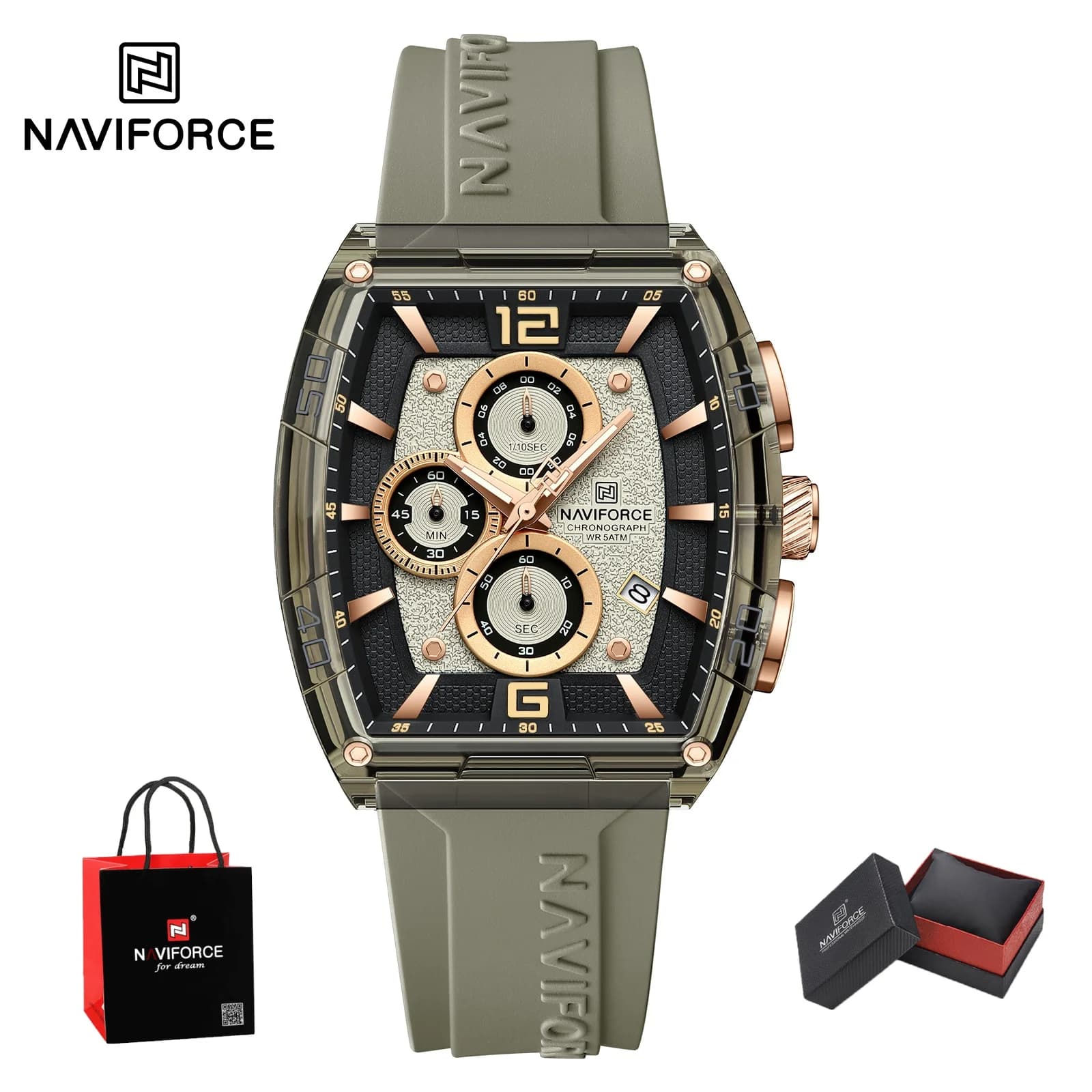 New Style NAVIFORCE Luxury Sports Men's Watch Waterproof Silicone Strap Quartz Watch Chronograph Luminous Watch Gift + Box