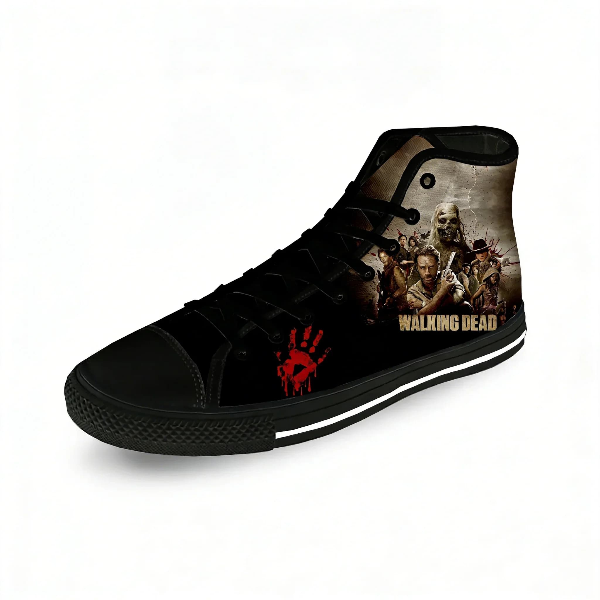 Horror The Walking Dead Funny Casual Cloth Fashion 3D Print High Top Canvas Shoes Men Women Lightweight Breathable Sneakers