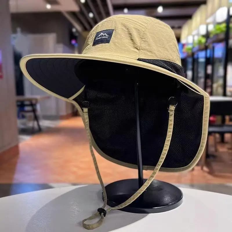Cappello da Pescatore Monocolore con Coulisse, Protezione Solare, Asciugatura Rapida, Pieghevole, con Copricollo e Tesa Larga, Ideale per Viaggi ed Escursioni