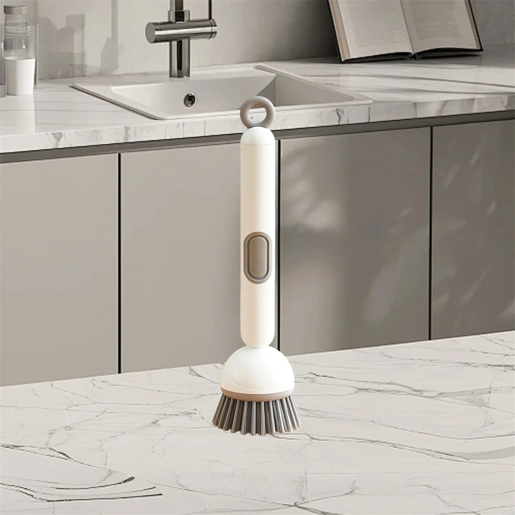 Spazzola per piatti con manico lungo, dispenser di sapone e testina rotante per una facile pulizia della cucina - Spazzola per lavare i piatti con