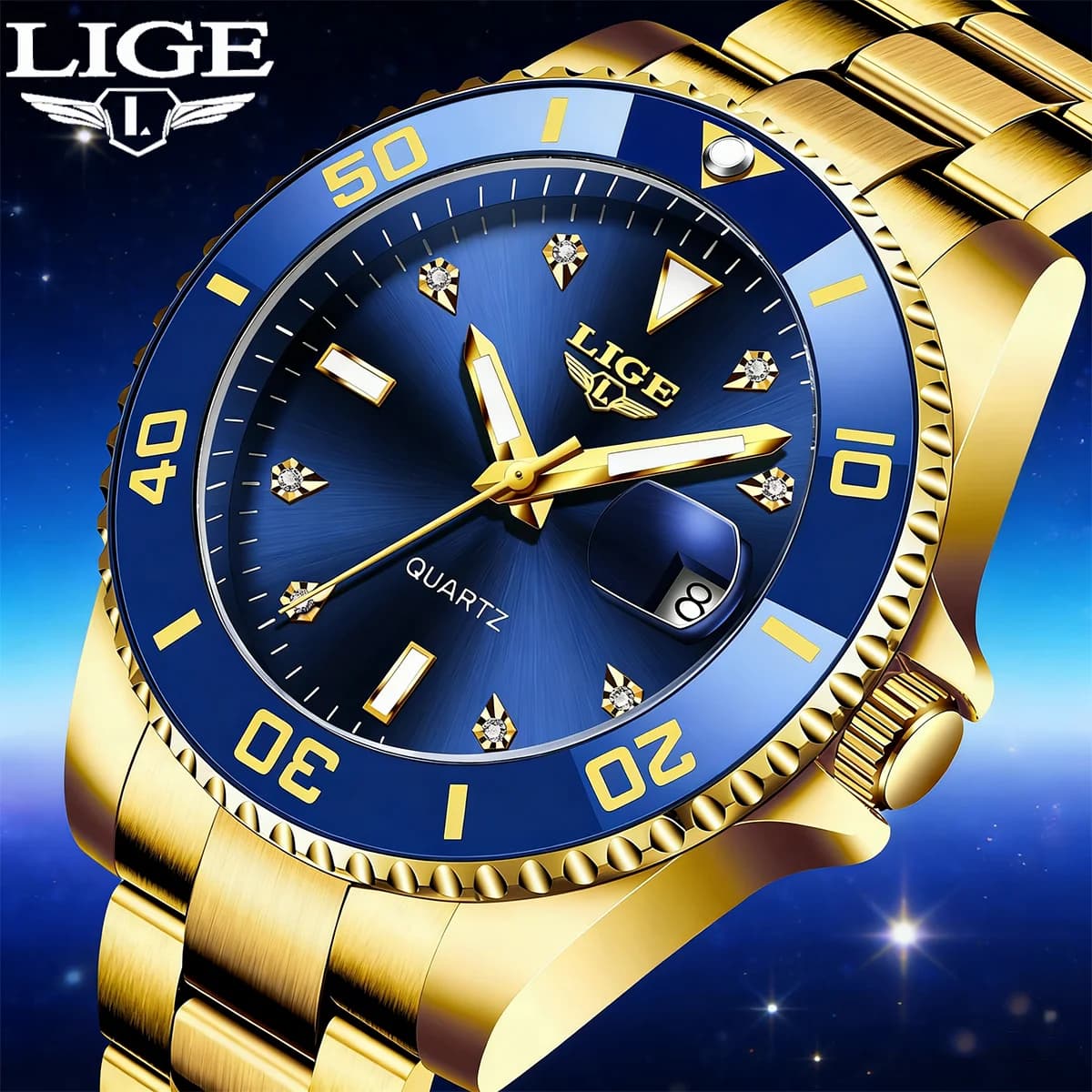 LIGE New Luxury Men's Watch, Fashion Underwater 30ATM Waterproof, wristwatch with Date, Sporty Watch at Men's Quartz, Reloj Hombre