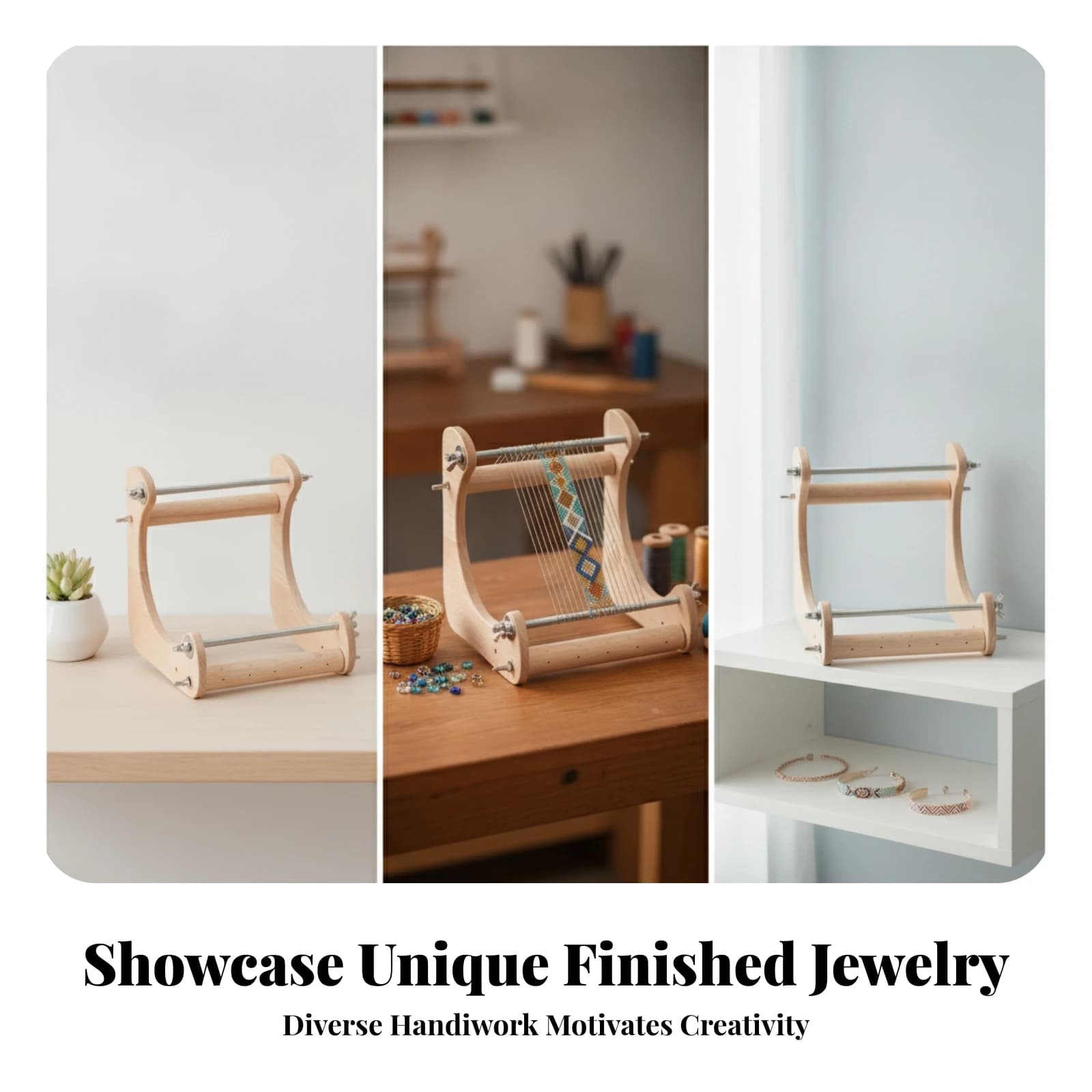 Bead Weaving Loom with Sturdy Wood Construction Metal Hardware for Bracelet and Jewelry Weaving Projects