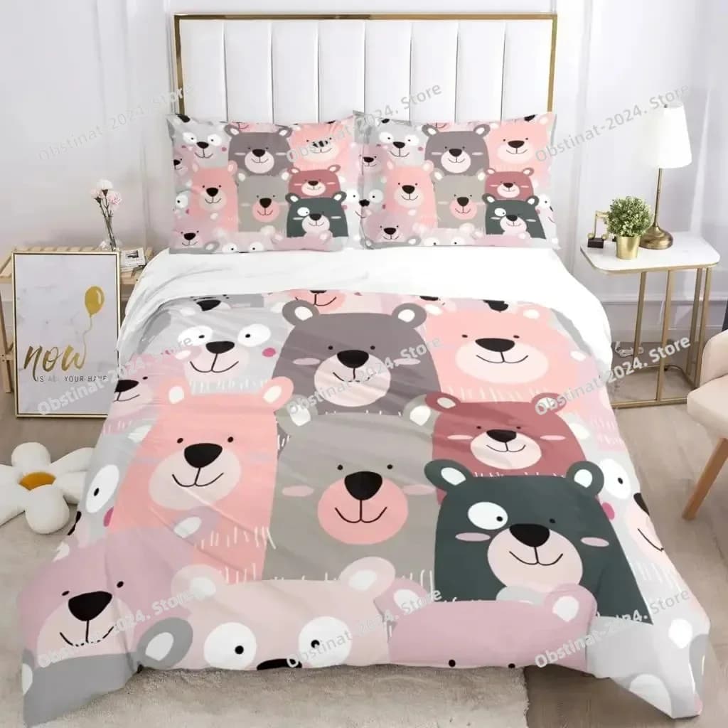 Set di biancheria da letto con animali dei cartoni animati Set di copripiumini con chiave greca Meander Biancheria da letto Queen King Copriletto geometrico moderno