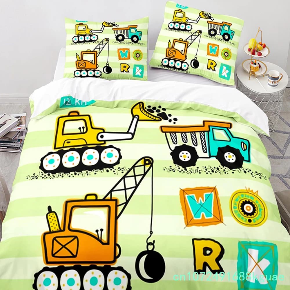 Engineering Vehicle Excavator Duvet Cover Set King Queen Full Size Polyester Bedding Set For Kids Boys Girls Comforter Cover