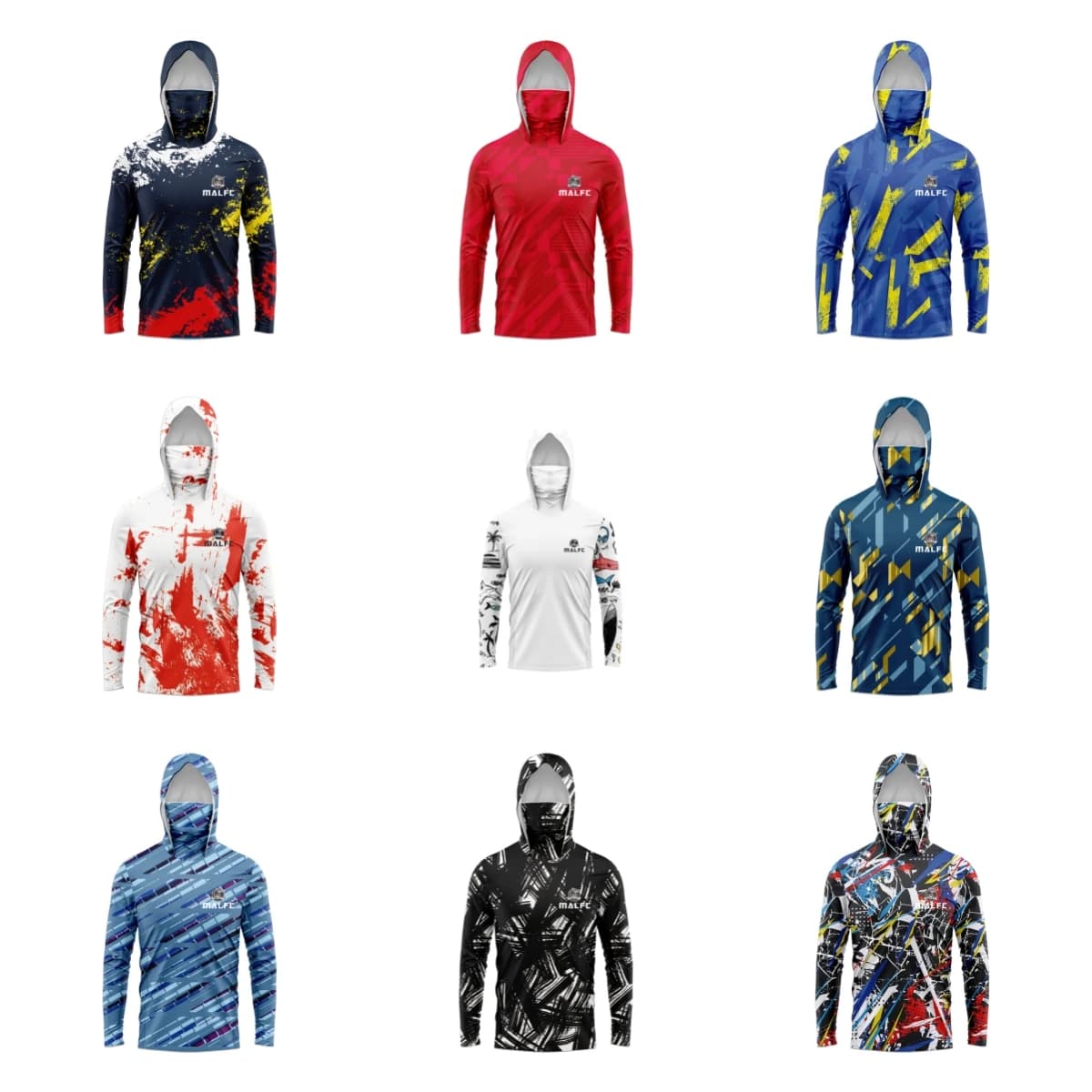 MALFC Camicia da pesca con cappuccio da uomo maglietta da pesca a maniche lunghe protezione UV Abbigliamento da pesca