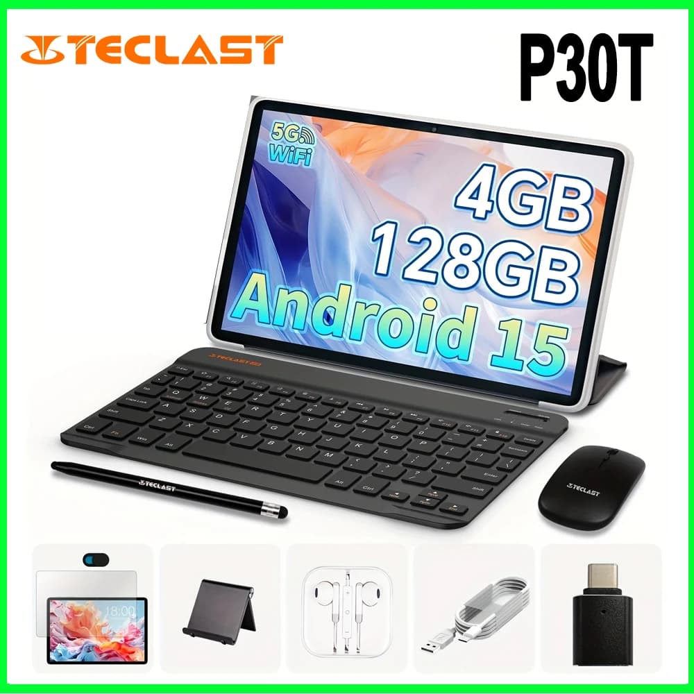 Tablet Teclast P30T with Display of 10.1", Processor Unisoc T606 8 Core, 4GB (+8GB Virtual) RAM, 128GB ROM, 6000mAh Battery, Android 14, Wi-Fi 6