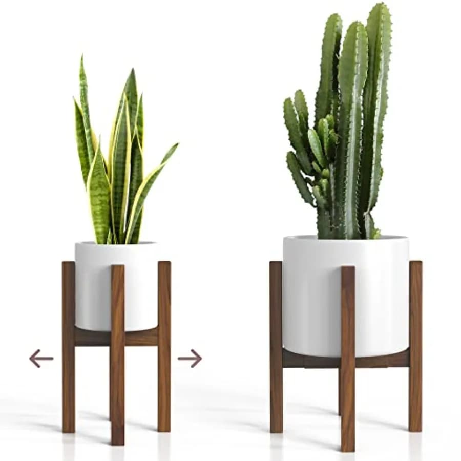 Supporto per Piante Stile Mid-Century - Supporto in Legno Massello Fatto a Mano con Acacia - Adatto per Vasi di Dimensioni Media e Grande da 8 a 12 Pollici (Non Inclusi)