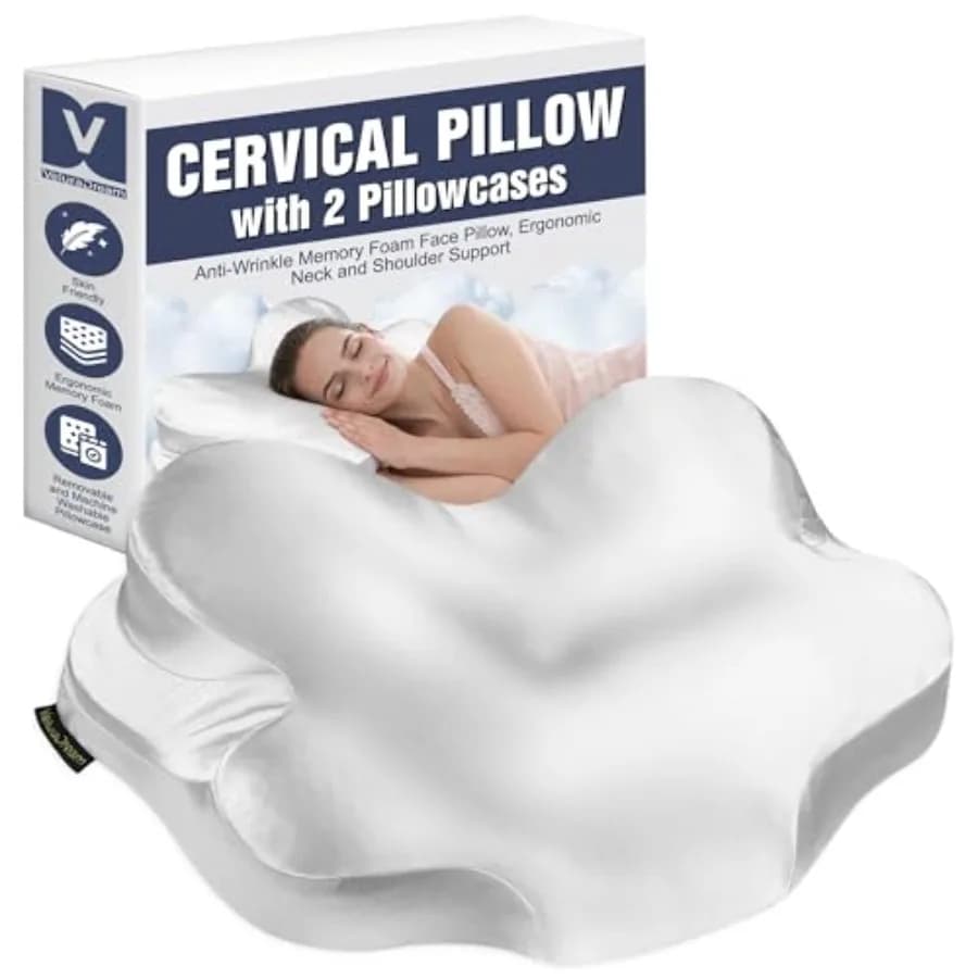 Cuscino Antirughe per Collo e Viso - Cuscino Cervicale per la Bellezza con 2 Federe Rinfrescanti, Supporto in Memory Foam per Chi Dorme sul Fianco e
