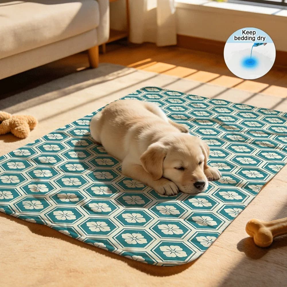 Trendy blue white hexagon flower Washable Reusable Pet Carrier Liners Waterproof for Pet Trave