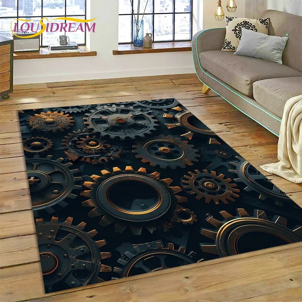 Tappeto Steampunk con ingranaggi meccanici 3D per l'arredamento della camera da letto del soggiorno, tappetino antiscivolo per regali zerbino del divano