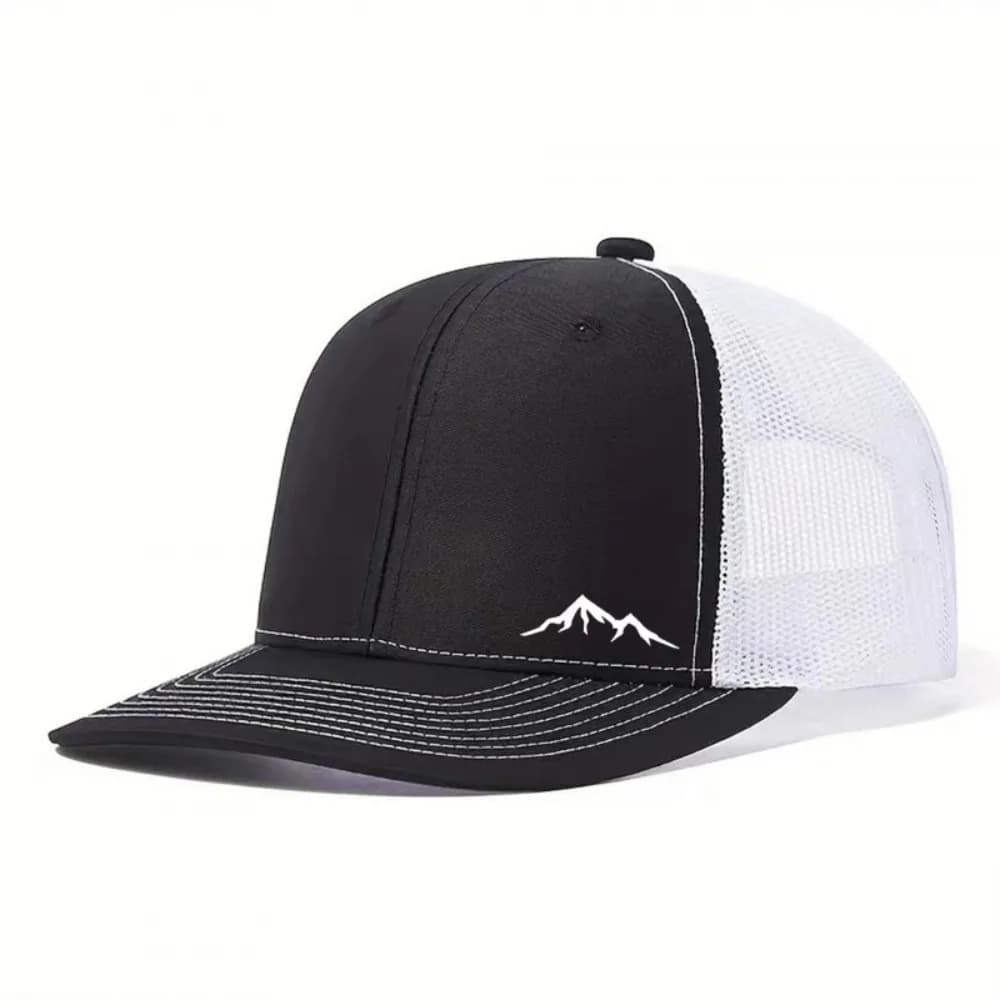 Cappello da Baseball Traspirante ad Asciugatura Rapida con Visiera Piatta, Ricamo Montagna, Rete, Protezione Solare, in Cotone, Stile Trucker, per Pesca