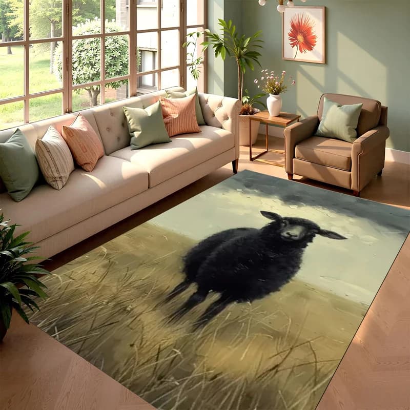 Tappeto Black Sheep in Stile Rustico Country, Antiscivolo e Morbido per Soggiorno, Camera da Letto, Sala da Pranzo e Arredamento Casa