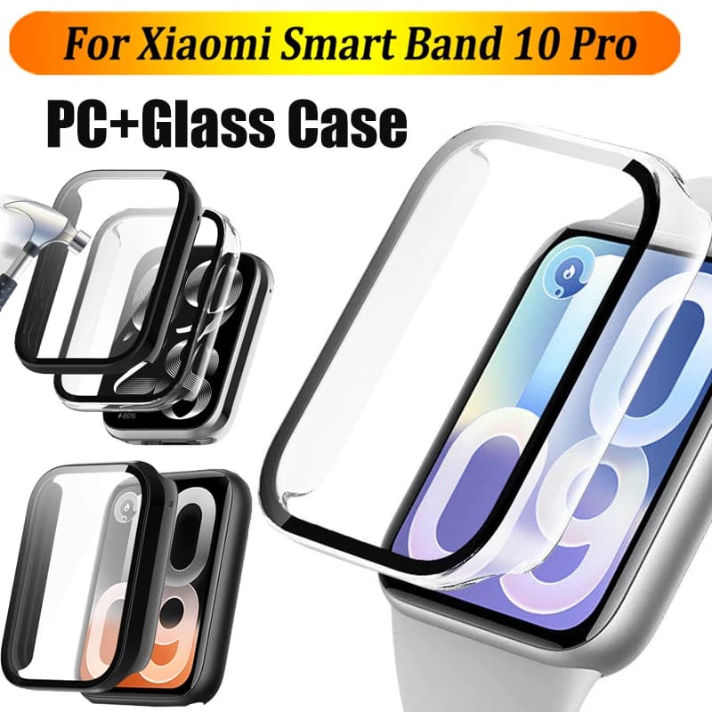 Custodia PC + Vetro Temperato per Xiaomi Smart Band 10 Pro, Cover Bumper e Protezione Schermo per Xiaomi Mi Band 9 Pro/Mi Band 10 Pro