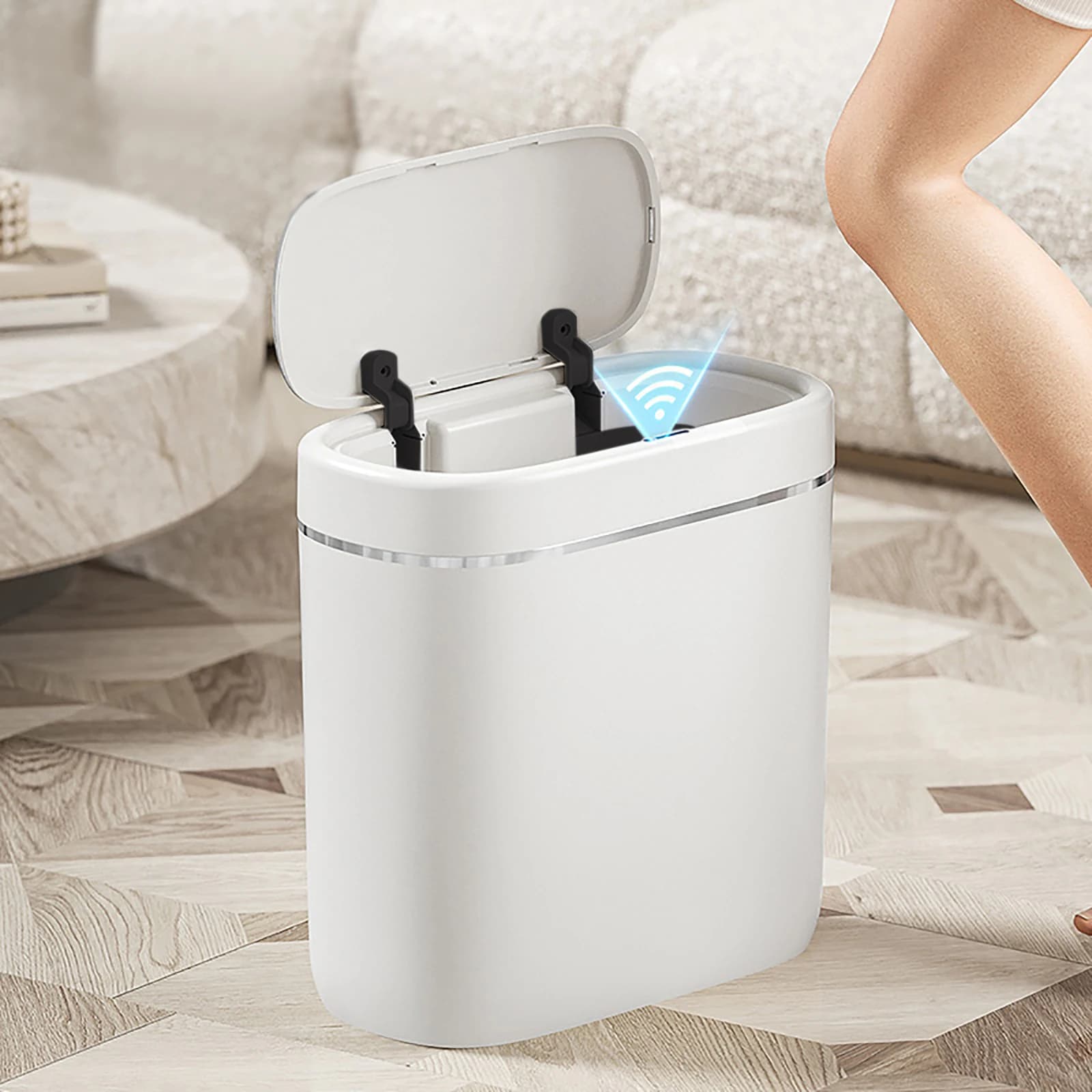 ONEKA Touchless Desktop Mini Slim Trash Can Motion Sensor Induction Trash Can with Lid Smart Trash Bin Office