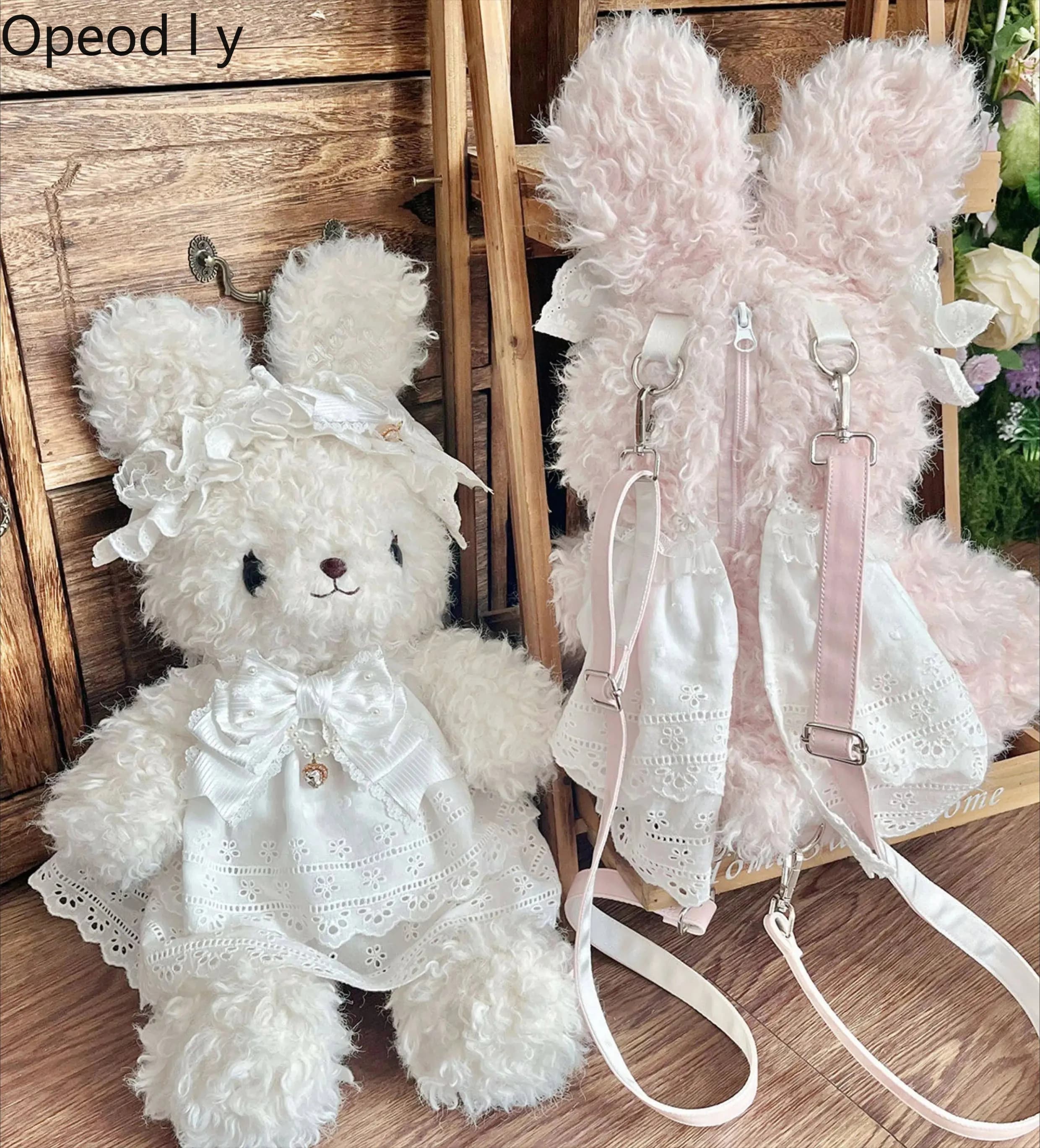 Zaino per bambole Lolita originale giapponese dolce e carino, borsa a tracolla versatile con pizzo, farfalla e coniglietto cartone animato, da donna