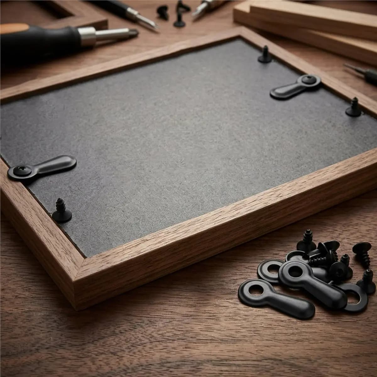 A77K 300 Picture Turn Button Fasteners Photo Frame Hardware and 300 Screws for Craft, Hanging, Drawing, Black