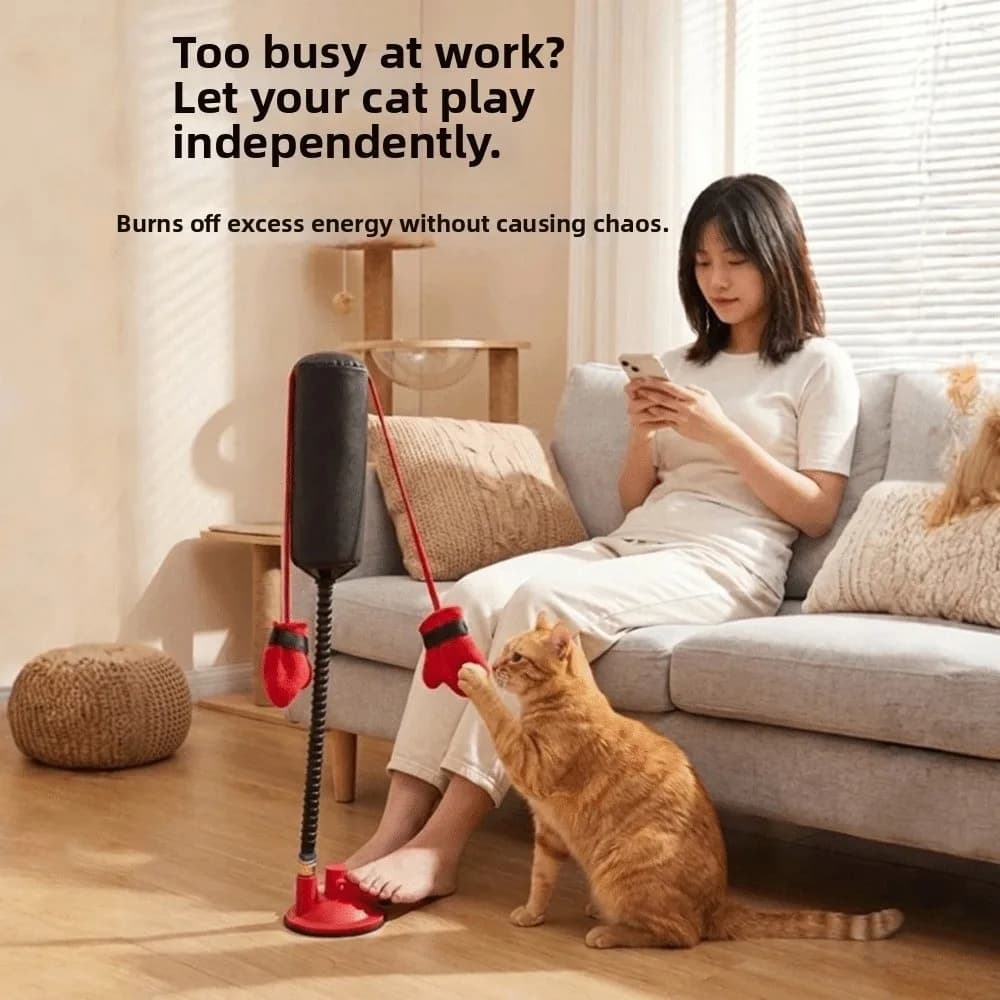 Creative Cat Boxing Toy Standing Suction Cup Base Pet Punching Bag Toy Self-Play Boxing Gloves Interactive Cat Toy Home Use
