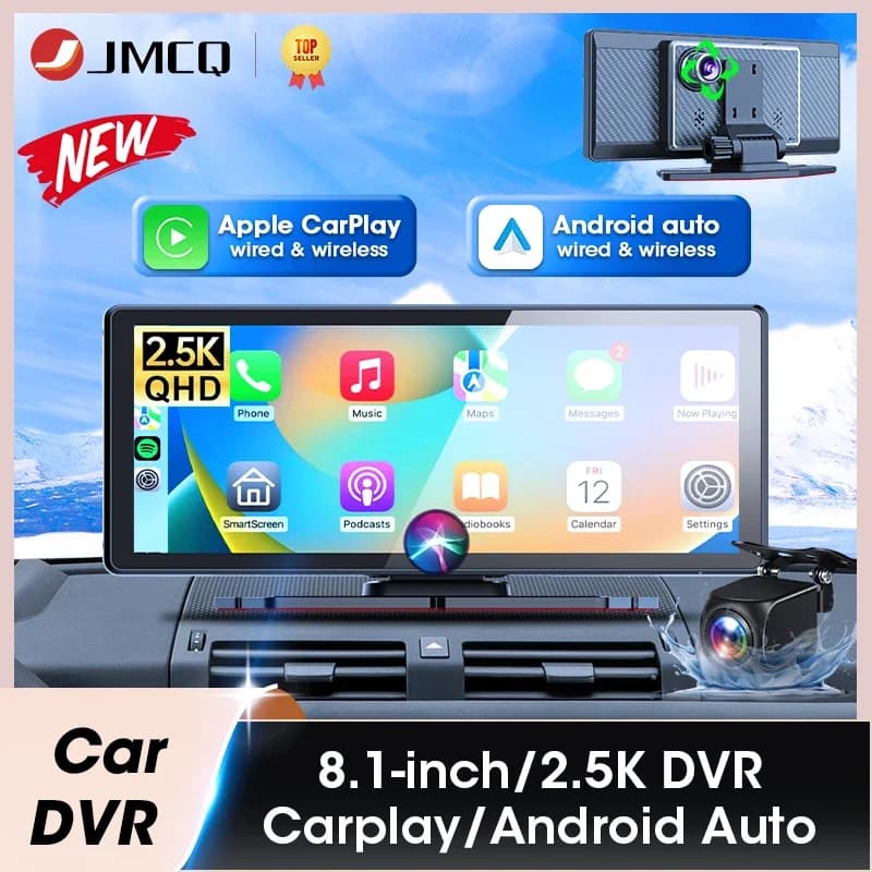 8.1" Dash Cam 2.5K Car DVR Car Mirror Video Player Wireless Carplay Android Auto Dual Len Car Radio Navigation Monitor 24h Park