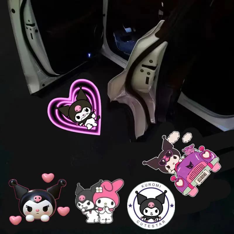 Sanrio Proiettore per auto Luce Porta per auto Luce di benvenuto Luce da pavimento Sensore intelligente wireless Luce Cartoon Kuromi Accessori auto