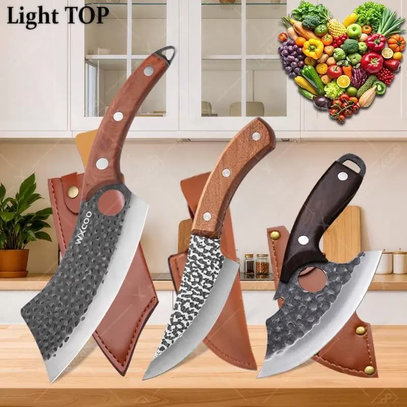 WXCOO Coltello da cucina forgiato fatto a mano Accessori da cucina multifunzionali Coltello per affettare barbecue Mannaia per carne Coltello apribottiglie