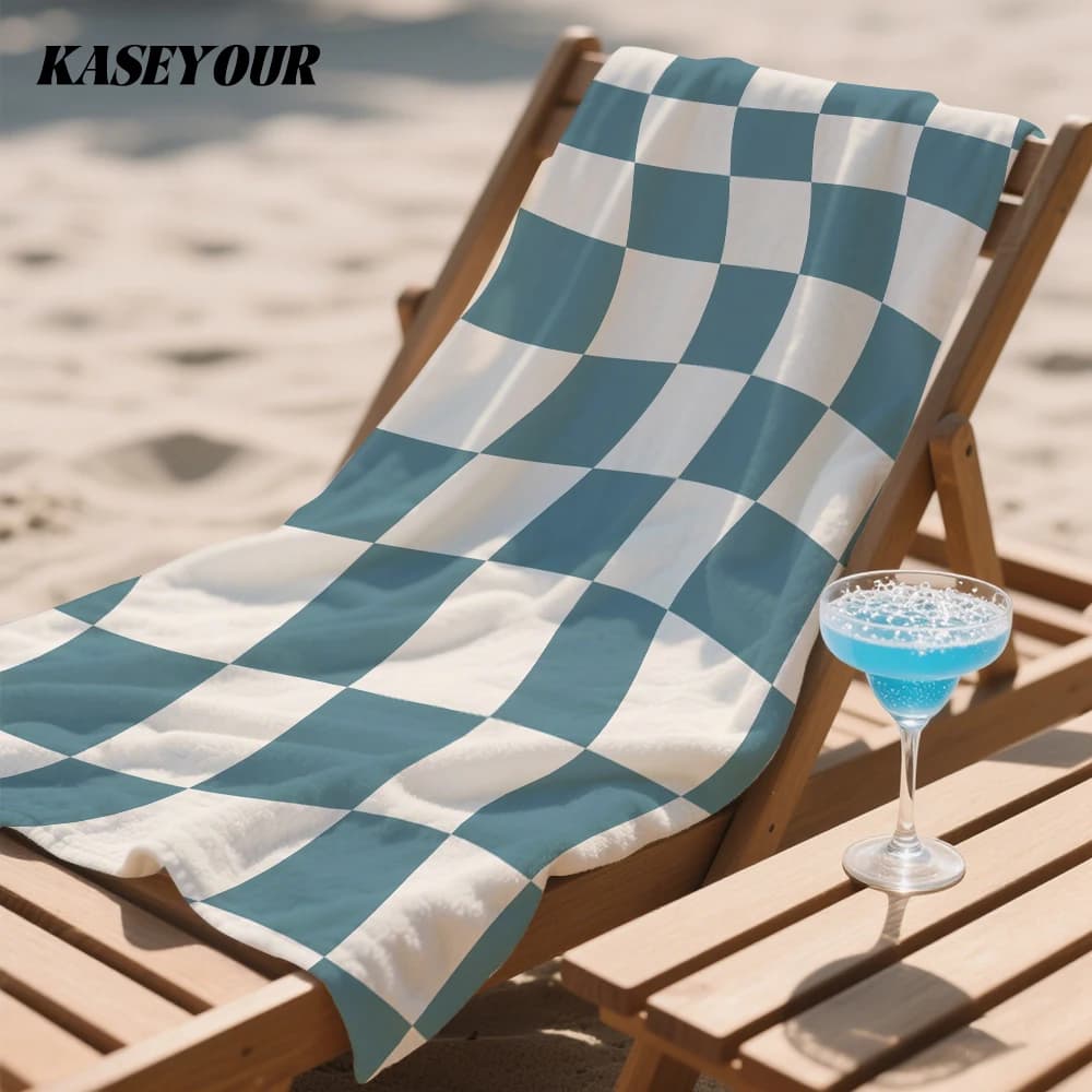 Wavy Checks Oversized Microfiber Beach Towel Sand Proof Quick Dry, Absorbent for Swimming Pool Travel Camping