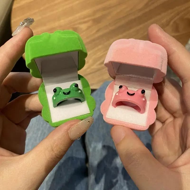 Cute Cartoon Frog Shaped Couple Rings - Valentine's Day Accessory For Best Friends Animal Themed Ring Set Gift Ideas