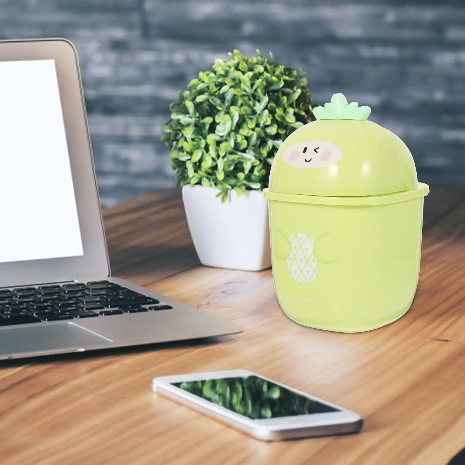 Pineapple Shaped Desktop Trash Can with Lid Small Countertop Garbage Bin for Home Office Dorm Rv Desk Decor Creative Odor