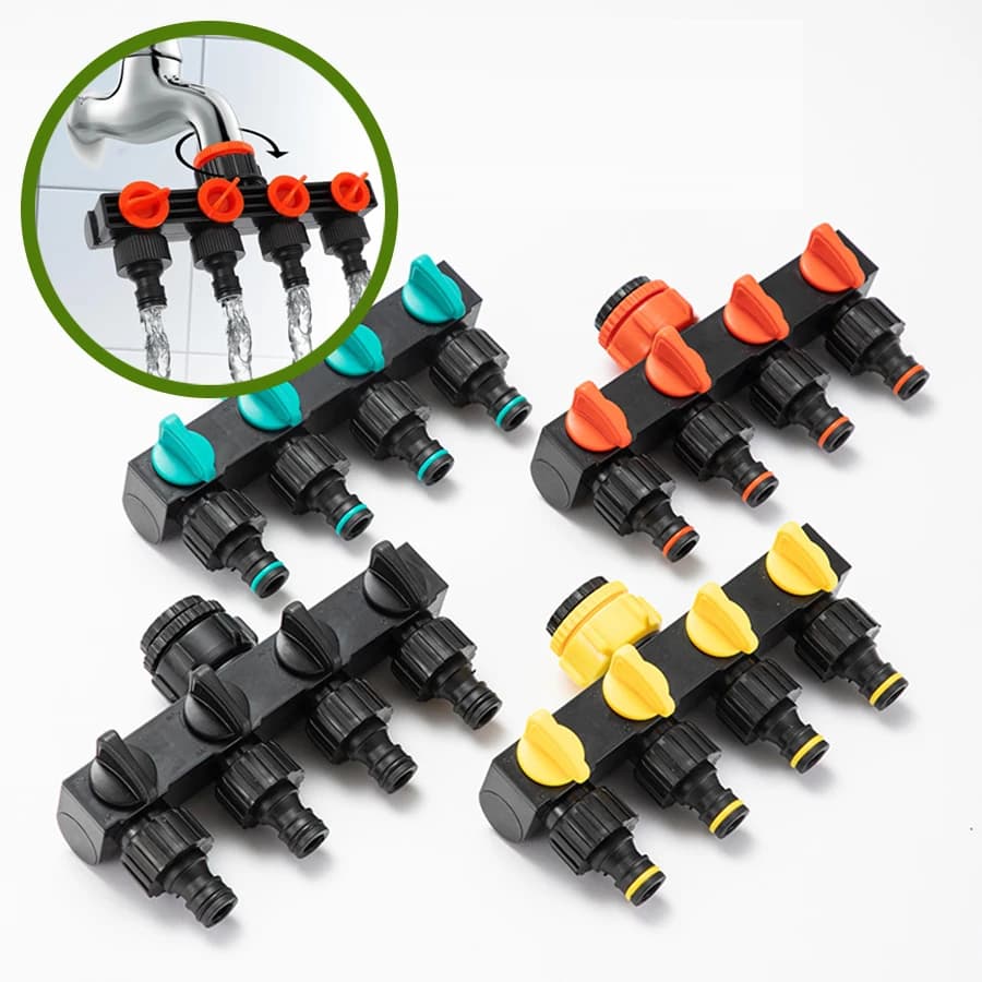 Connettore per rubinetto Accessori da giardino Distributore d'acqua Forniture per irrigazione a 4 vie Raccordi per irrigazione Strumento Sistema di spaccalegna per la casa