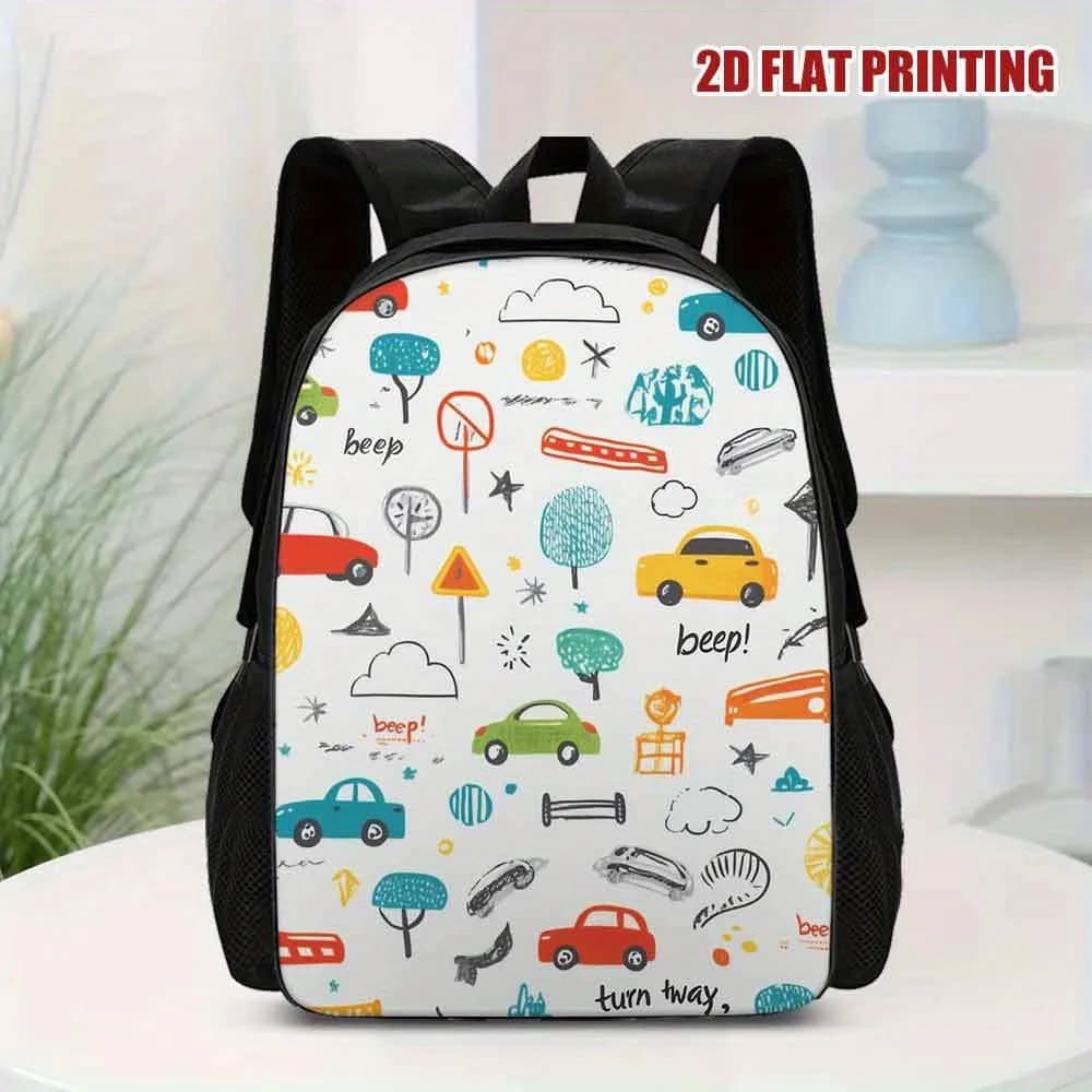 Uno zaino colorato a tema auto, elegante e moderno, perfetto per la scuola, i viaggi e l'uso quotidiano, adatto ai ragazzi.