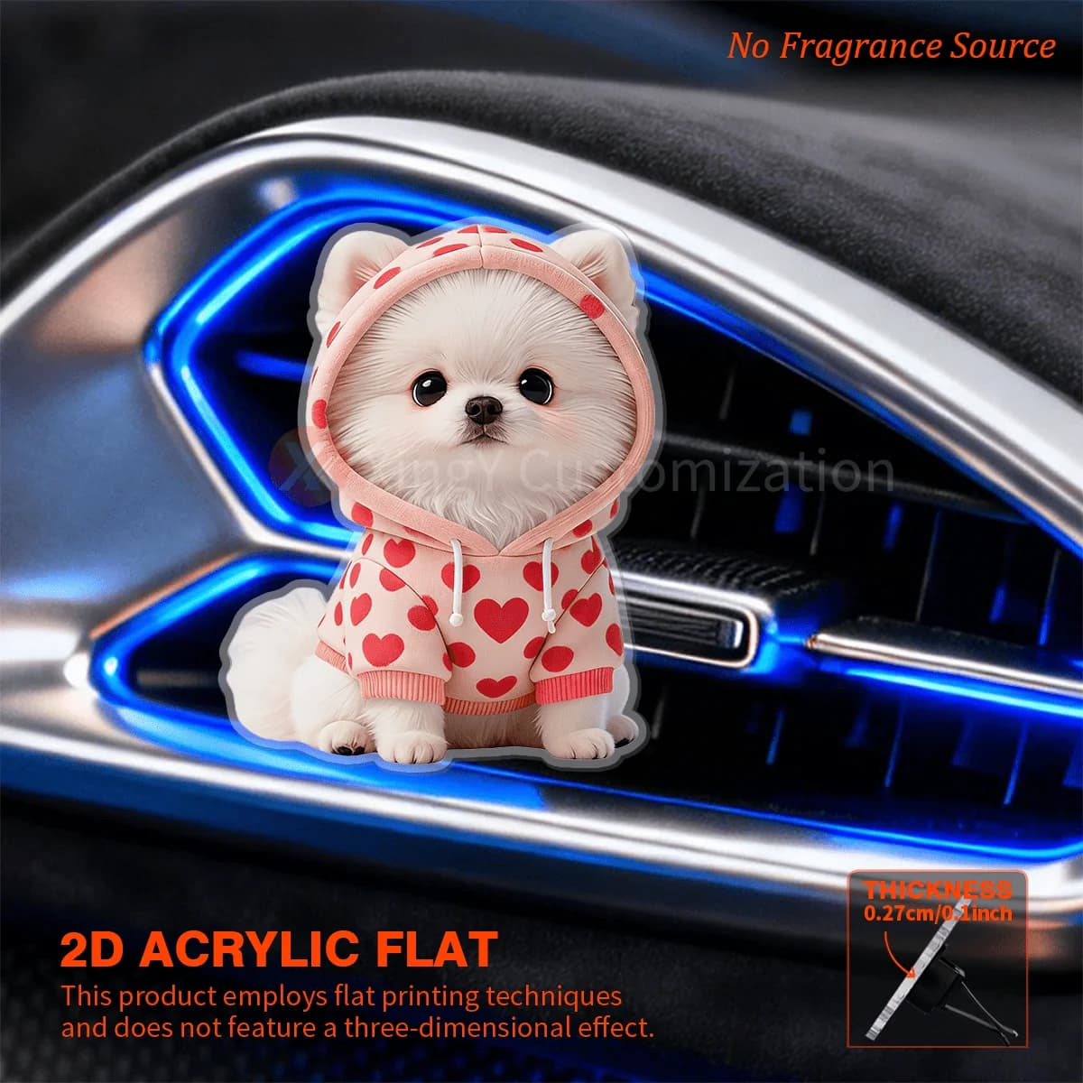 Fragrance-Free, 2D Flat Design, Cute Heart-Shaped Hoodie Pomeranian Puppy, Suitable for Dashboard Air Vent Decoration, Fragrance Diffuser, Does Not Contain Fragrance Source, Easy to Install Car Accessory for Pet Lovers, Without Battery
