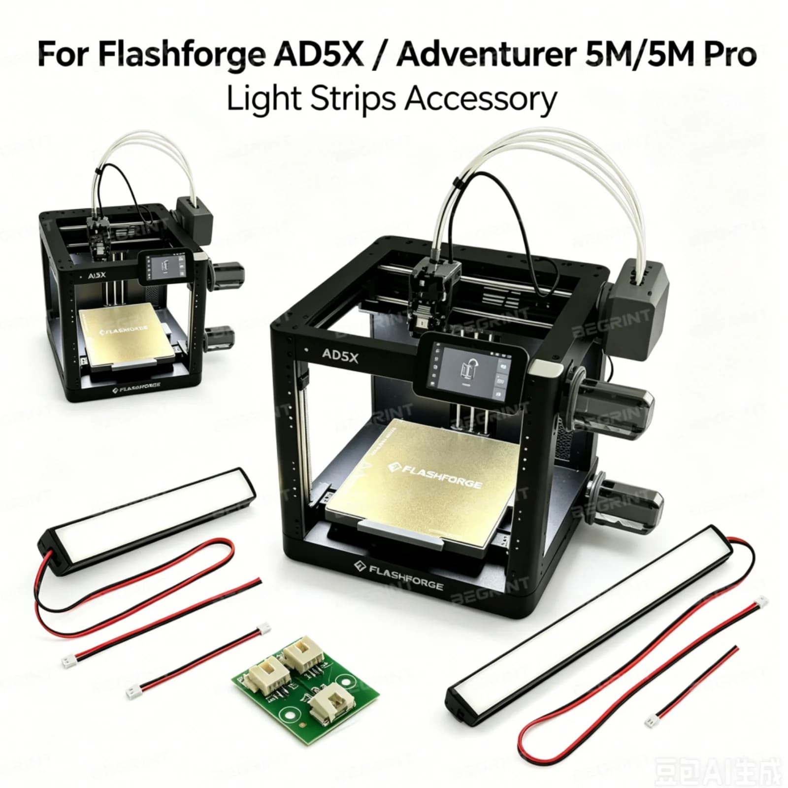 For Flashforge AD5X / Adventurer 5M / 5M Pro 24V LED Light Strip Upgrade Kit with Transfer Board, Magnetic Mount Lamp Accessory