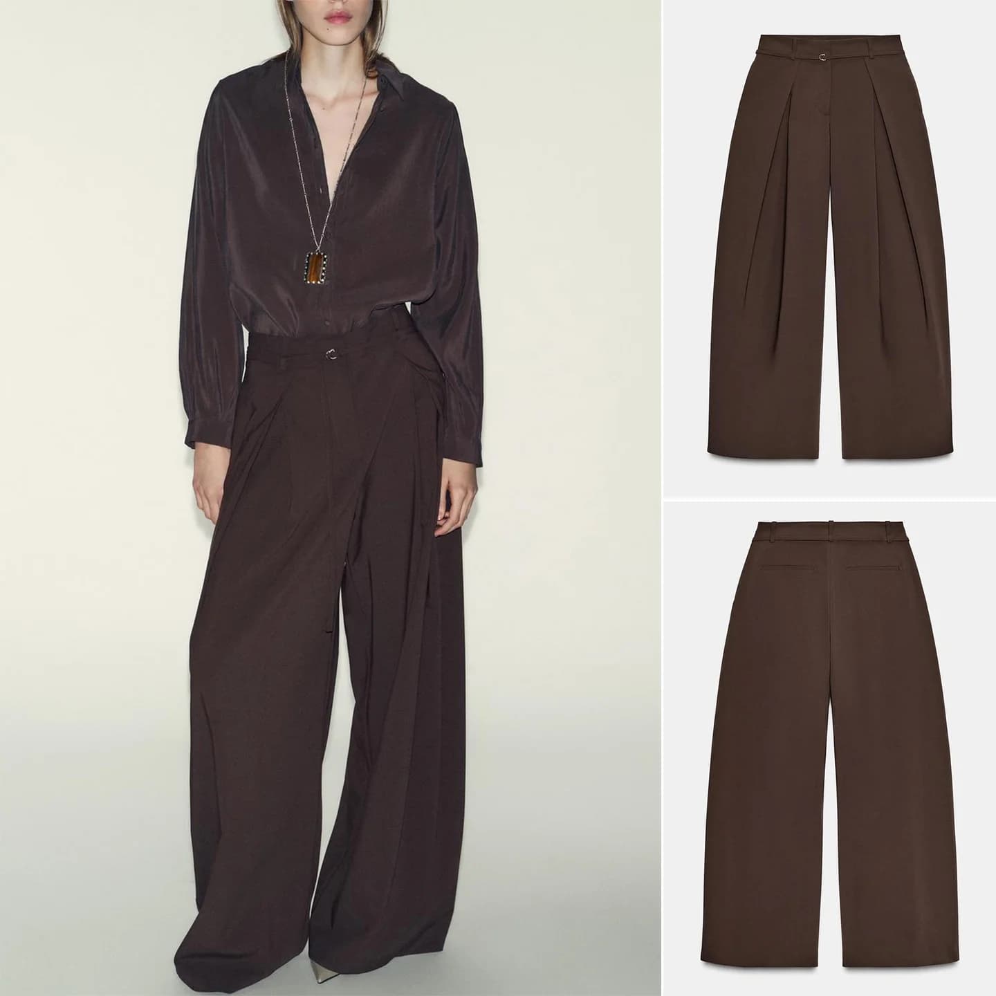 High Waist Pants and Women's Larga, Fashion Retro with Belt and Folded Decorations, Casual Elegant Polyester Fiber