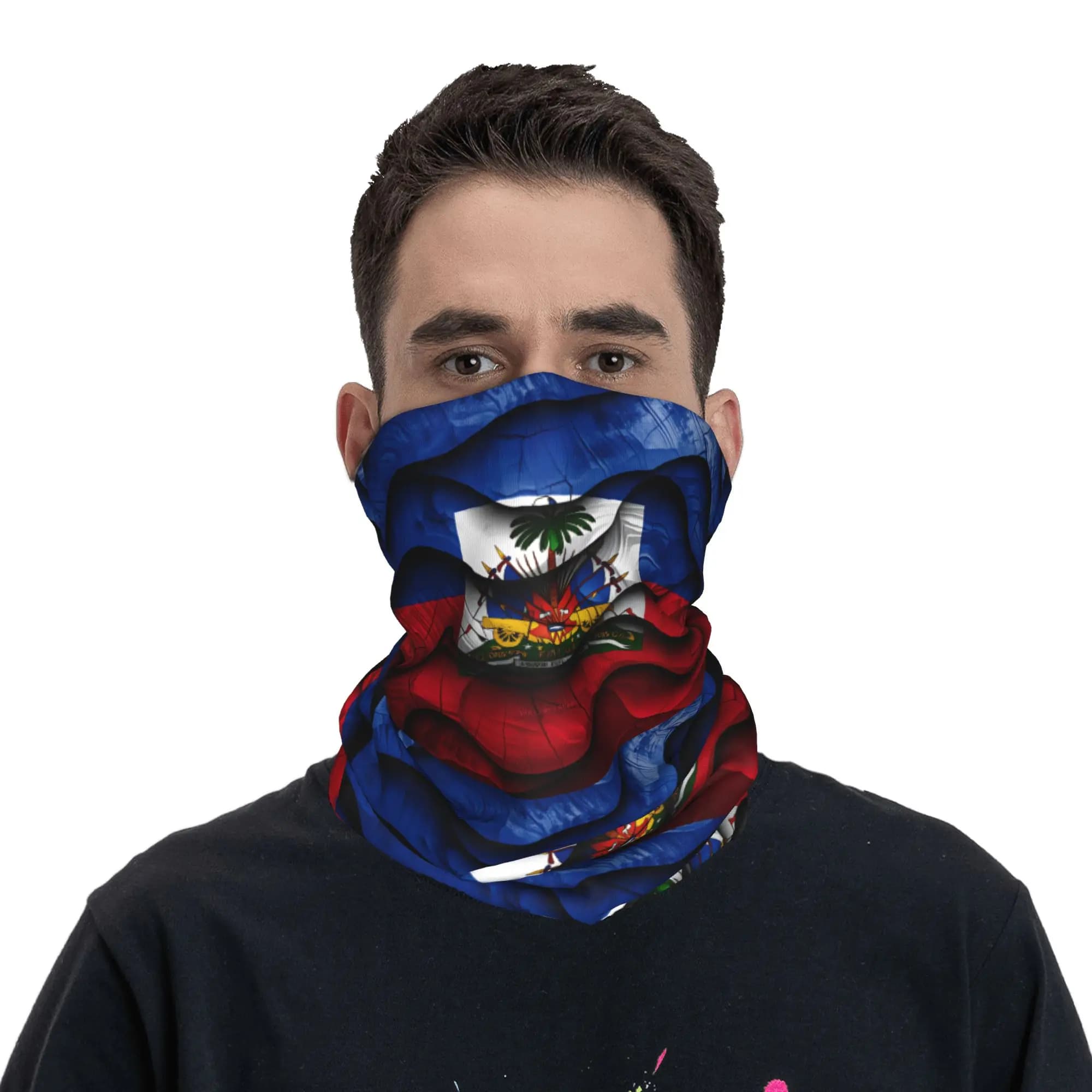 Passamontagna con bandiera di Haiti, maschera tattica per caccia e pesca, unisex, divertente, protezione UV, maschera da bicicletta, sciarpe morbide e calde