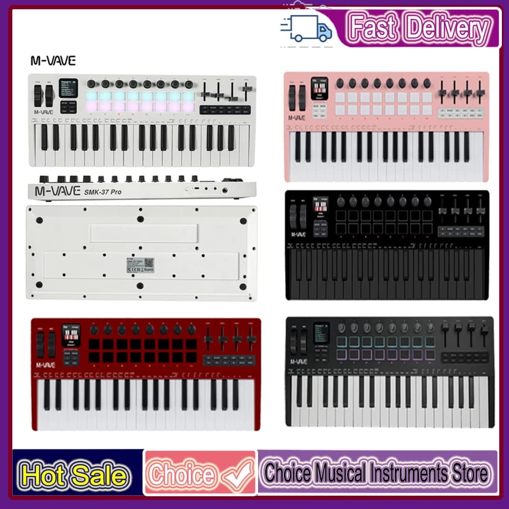 M-VAVE SMK-37 PRO Tastiera Controller MIDI a 37 Tasti con 8 Manopole e 16 Pad RGB, Supporta Sistemi di Connessione Wireless e Funzionamento Software