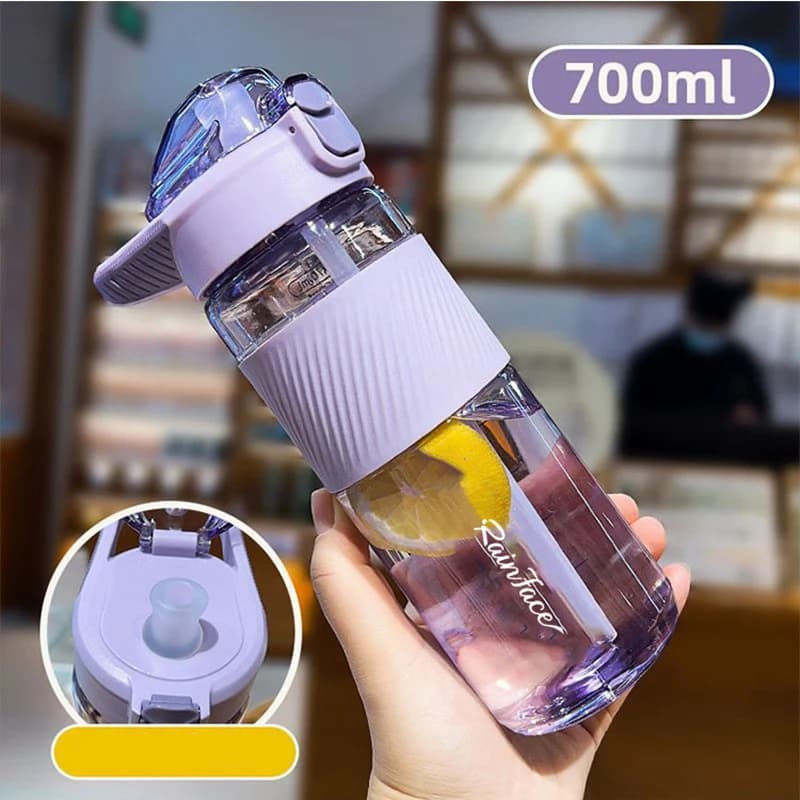 700ML Plastic Water Bottle with Wide Mouth Lid - High Temperature Resistant Outdoor Sports Water Cup Drop-resistant Straw Cup