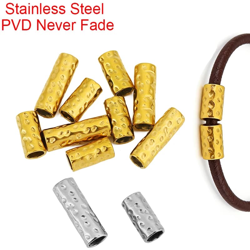 10 pcs. stainless steel tube spacer beads with 10-15 mm big hole, PVD, do not fade, for bracelets, necklaces, accessories for jewelry creation