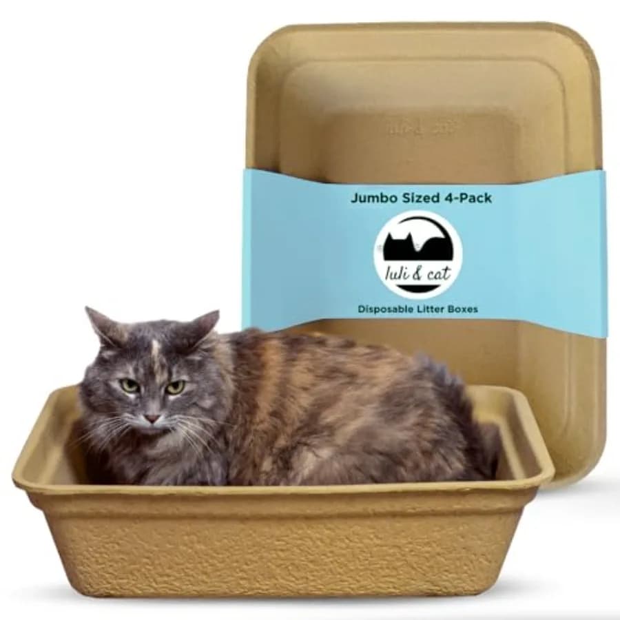 Lettiere Monouso Jumbo per Gatti, Confezione da 4, Materiale Resistente all'Acqua, Ideali per Gatti di Taglia Grande, Leggere e Facili da Smontare