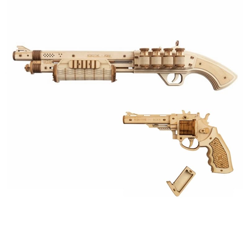 Robotime 3D Wood Puzzle Elastic Wood Gun Justice Guard Toy Corsac M60 For Kids Funny Outdoor Game Shooting Gifts LQ401