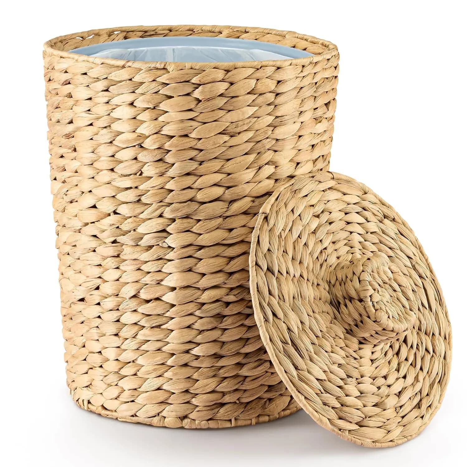 Cestino per Rifiuti in Vimini da 4 Galloni con Coperchio, Cestino per Bagno in Giacinto d'Acqua, Stile Boho per Casa e Cucina