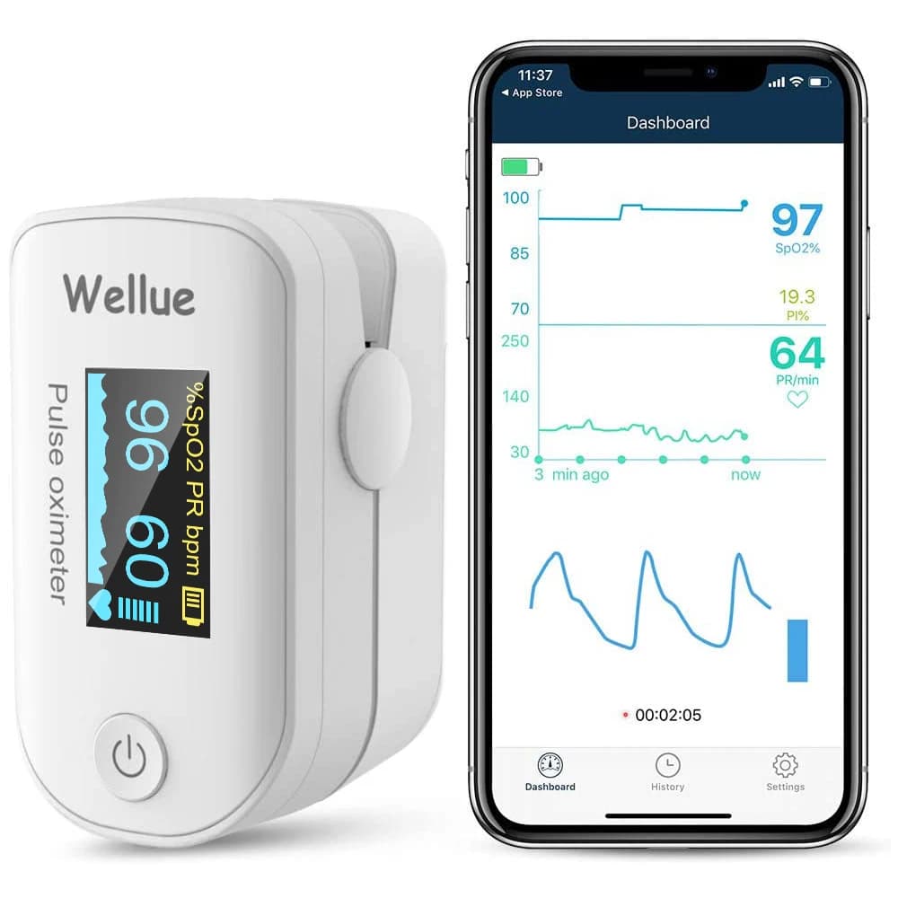 Wellue FS20F Bluetooth Finger Clip Oxymeter Portable Blood Oxygen saturation Fingertip Oxygen SPO2 Monitor White