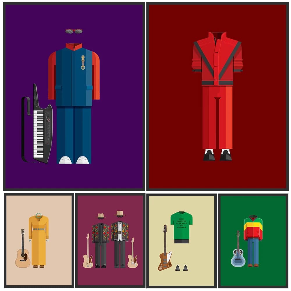 Minimalist Celebrity Iconic Outfit Canvas Print,Modern Music&Sports Wall Art,Pop Culture Home Decor,Famous Icon Art Poster Print