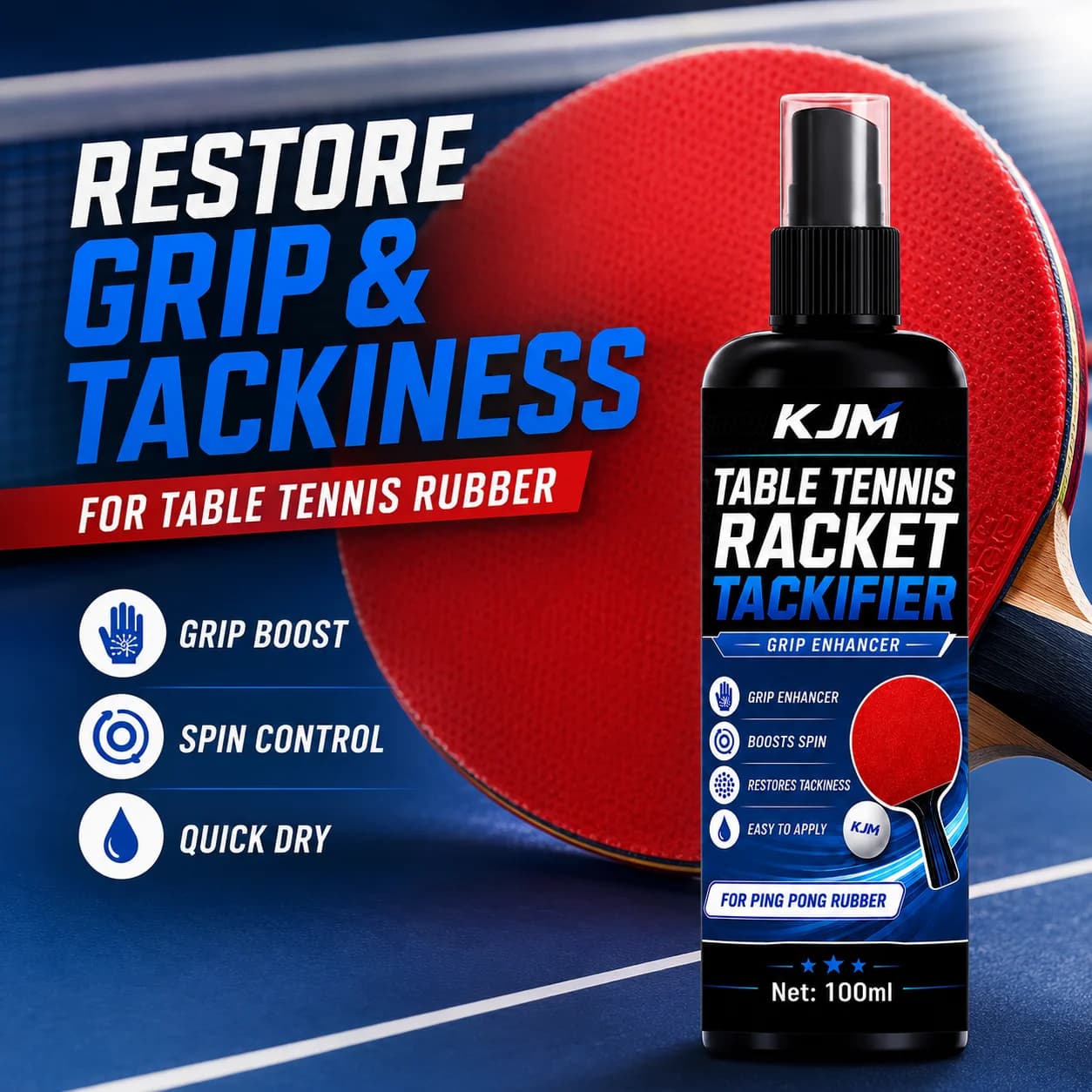 KJM Table Tennis Racket Tackifier Spray Ping Pong Paddle Rubber Grip Restorer Quick Dry Spin Boost Care Liquid
