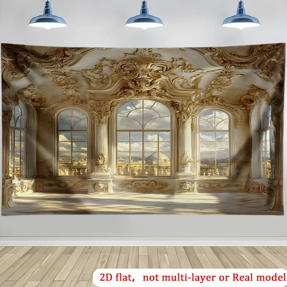 Elegant Baroque Style Living Room Wall Tapestry Large Framed Window Mural Luxury Home Decor Art Print