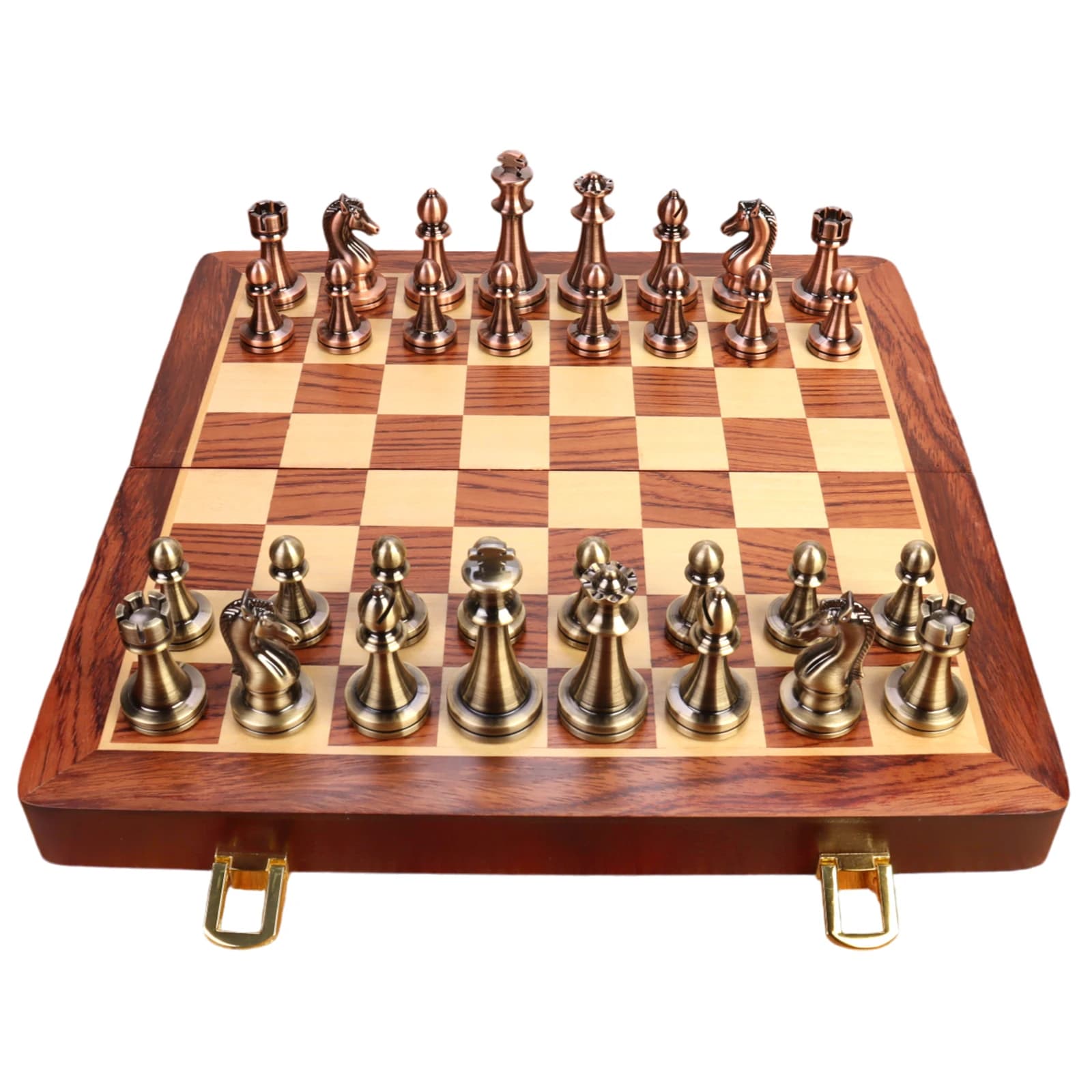 Set di scacchi in legno di lusso da 39cm scatola pieghevole artigianale con pezzi in lega di zinco ponderati, regalo ideale per Halloween, ringraziamento