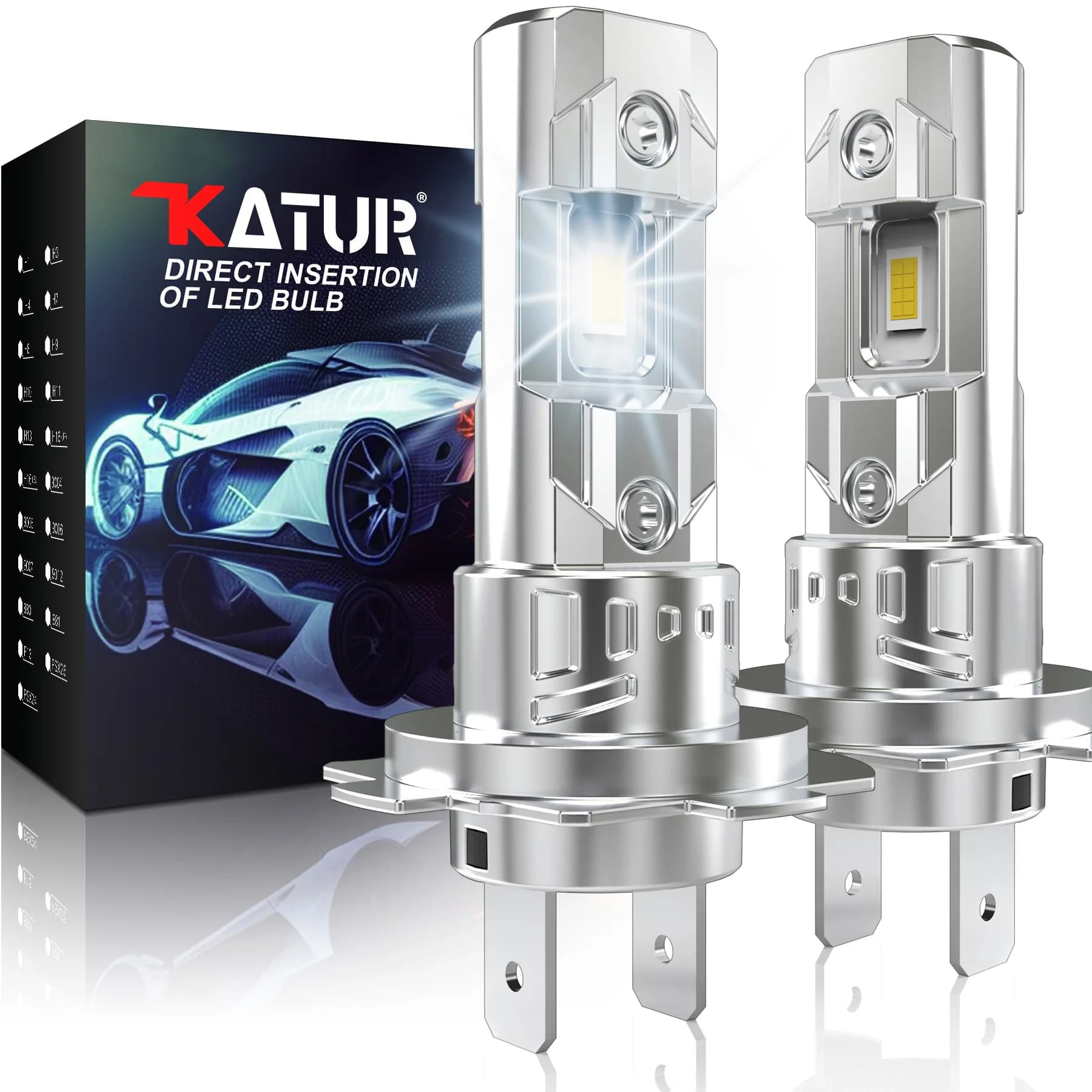 Katur 2 pezzi H7 lampadine per fari a LED mini formato fanless wireless per fari per auto CSP LED H7 lampada a diodi automatici 6500K 360 ° Angolo del fascio