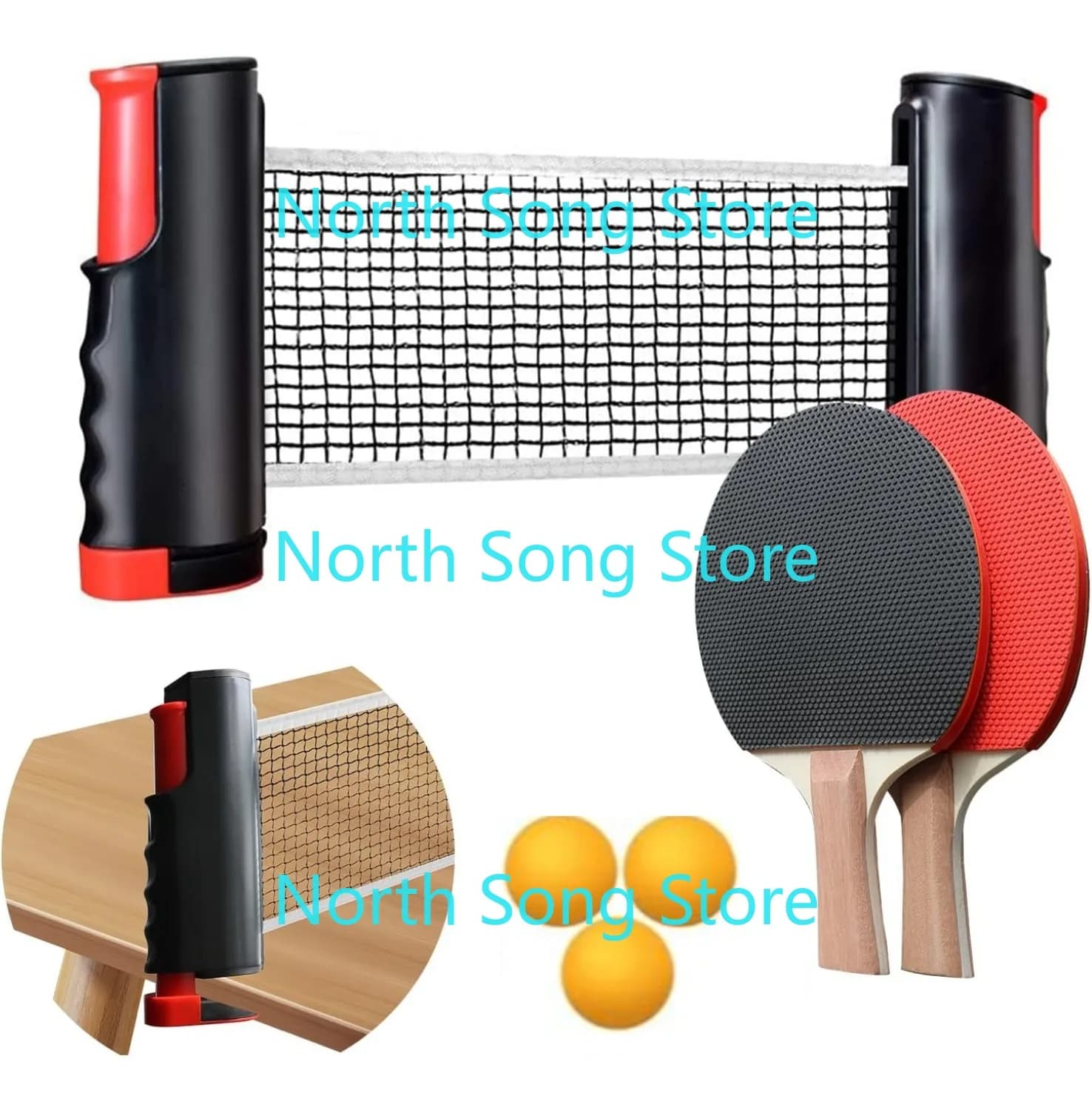 Set di racchette da ping pong, set di racchette da ping pong portatili con rete da tennis retrattile, 2 racchette, 3 palline e borsa per il trasporto